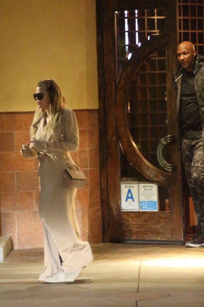 Khloe Kardashian and Lamar Odom at Ruth's Chris Steak House in LA