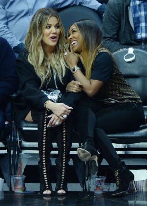 Khloe Kardashian and Malika Haqq at NBA game in LA