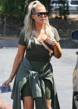Khloe Kardashian in green outfit out in Woodland Hills