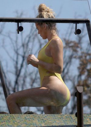 Khloe Kardashian in Yellow Swimsuit in Costa Rica
