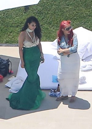 Kim Kardashian and Christina Aguilera at a birthday party in Woodland Hills