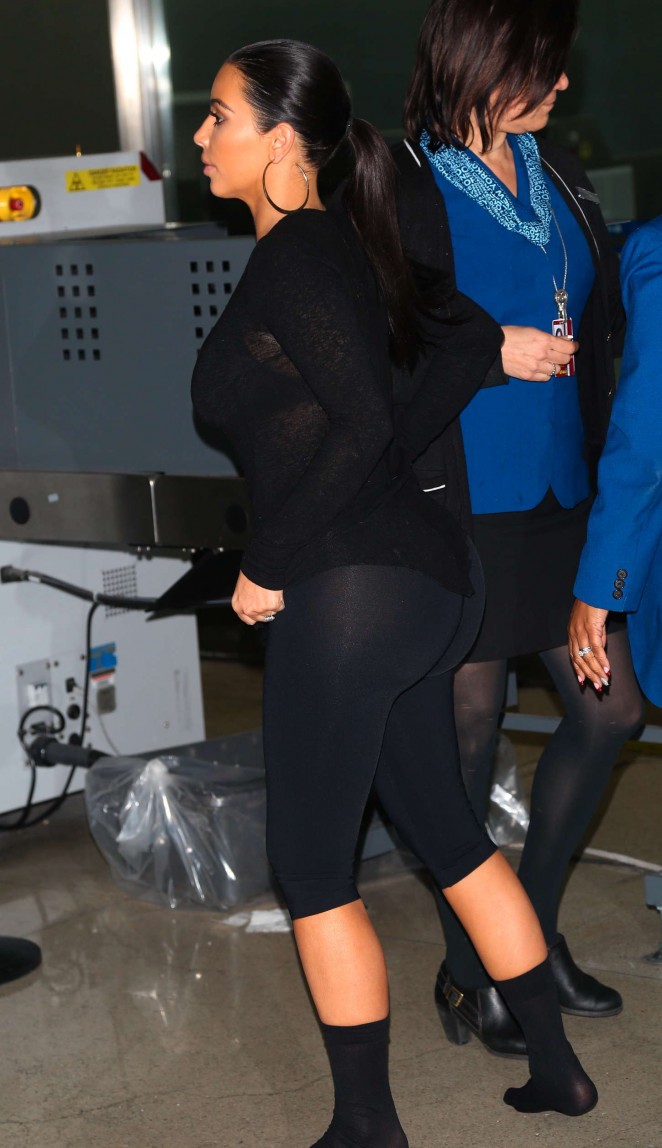 Kim Kardashian in Tights at LAX Airport in Los Angeles
