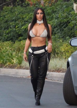 Kim Kardashian as late musician Aaliyah Halloween costume in LA