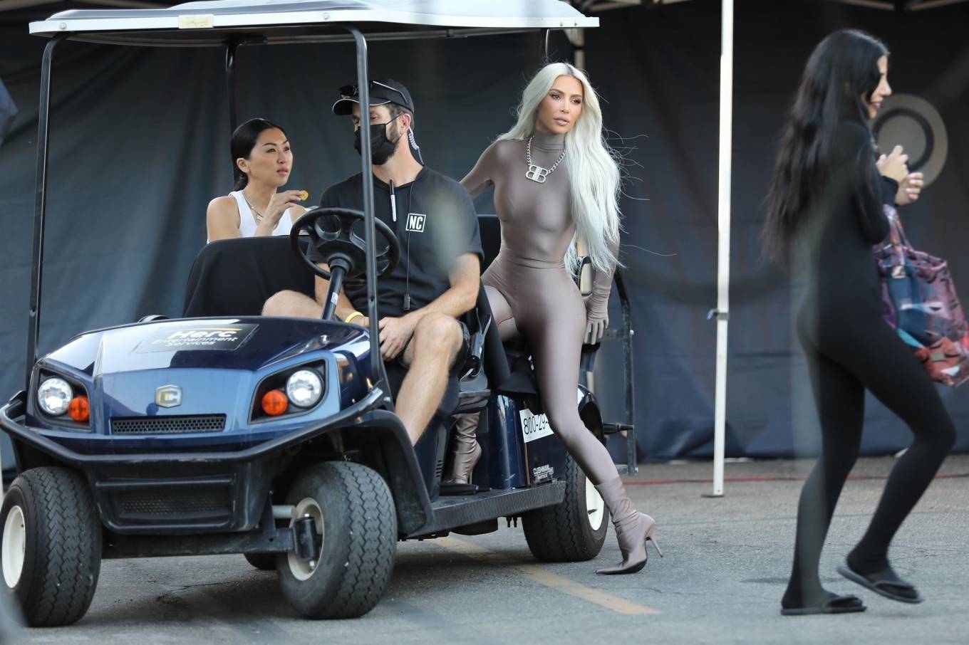 Kim Kardashian 2022 : Kim Kardashian – In a skin-tight steel colored ensemble shoots a commercial for Hulu in LA-13