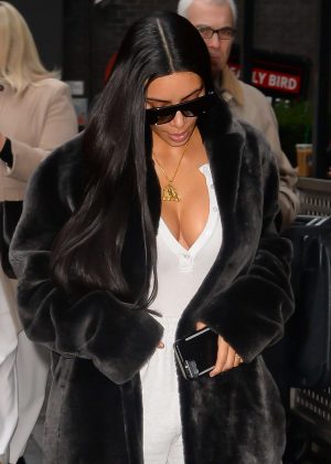 Kim Kardashian in Black Fur Coat Going to a meeting in NYC