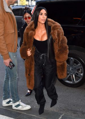 Kim Kardashian in Brown Fur Coat out in New York