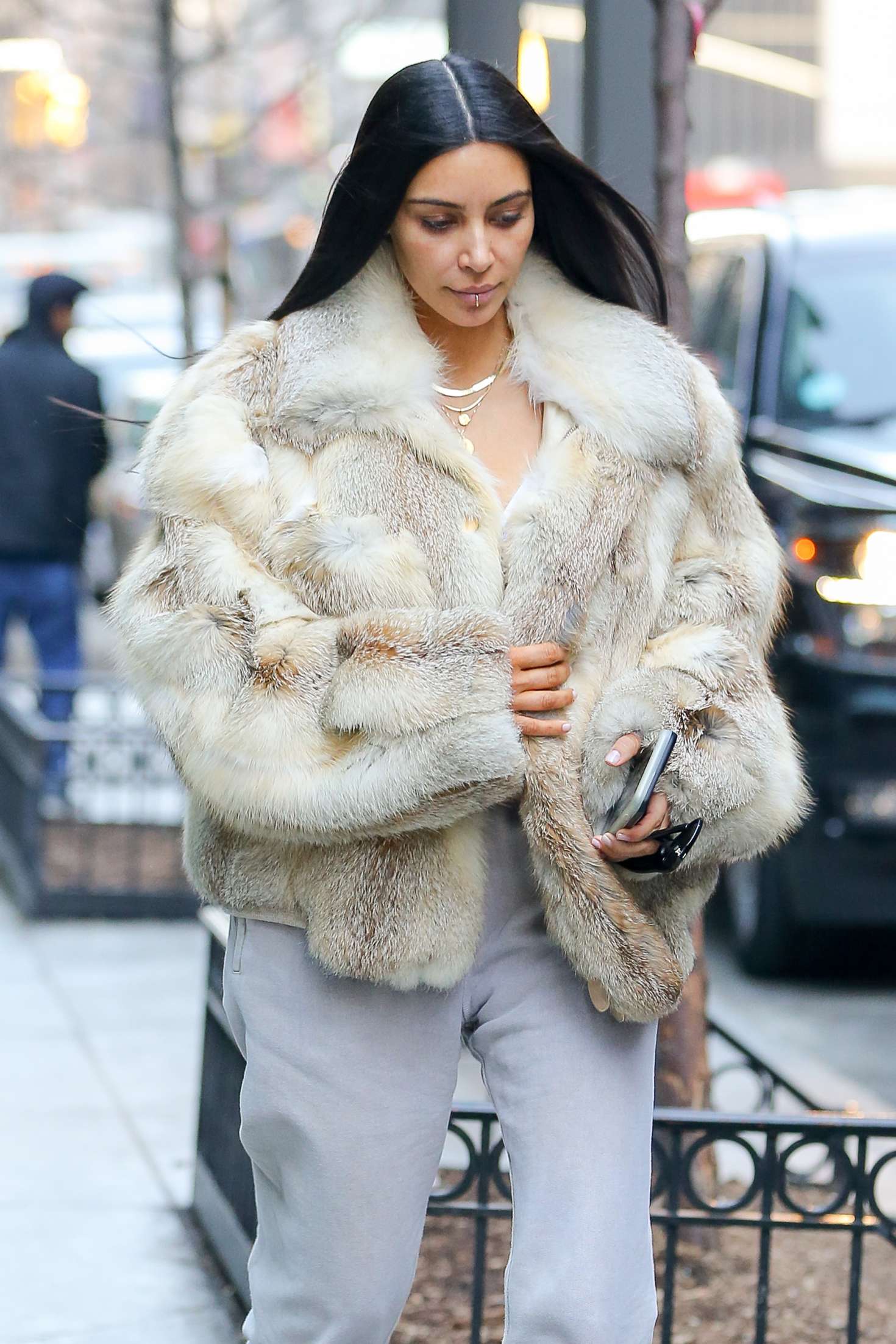 Kim Kardashian in Fur Coat Out for lunch -03 | GotCeleb
