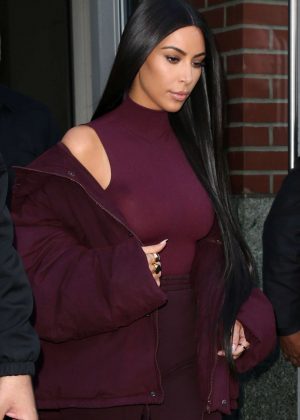 Kim Kardashian in Purple Out in New York City