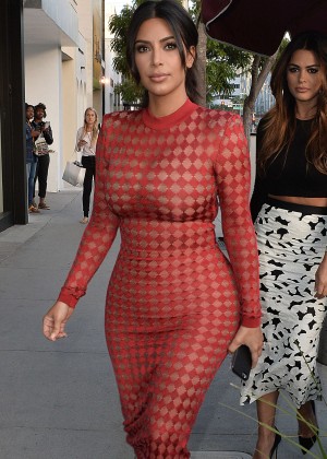 Kim Kardashian in Red Tight Dress out in Beverly Hills