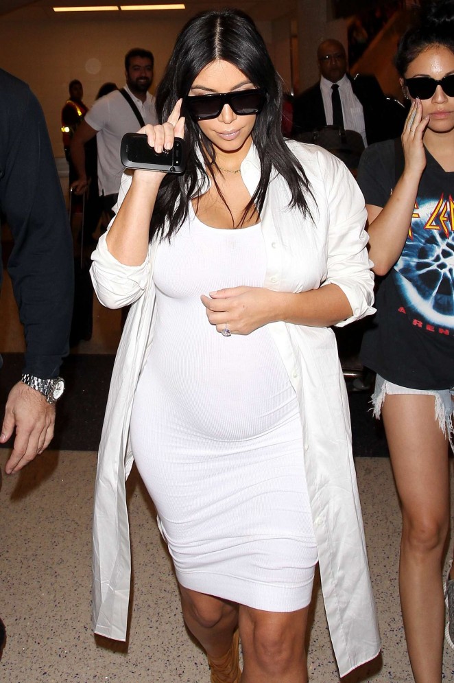 Kim Kardashian in White Dress at LAX airport in LA