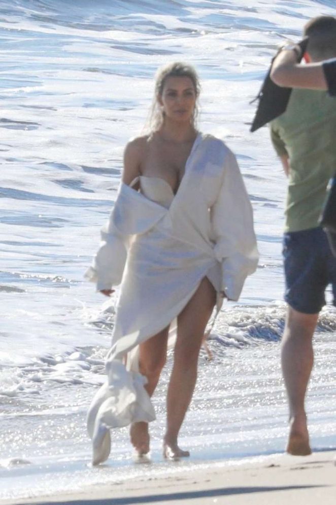 Kim Kardashian on a photoshoot on the beach in Malibu
