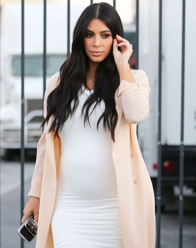 Pregnant Kim Kardashian in Tight Dress out in LA