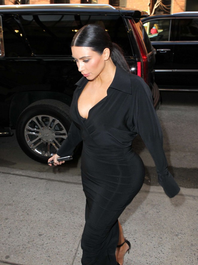 Kim Kardashian in Black Tight Dress Out in NYC