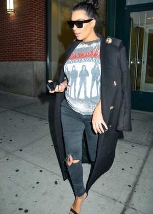 Kim Kardashian in Ripped Jeans Out for dinner in NYC