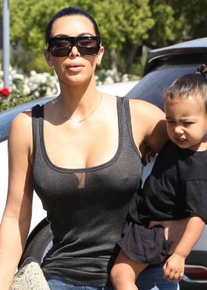 Kim Kardashian in Jeans - Out with her daughter in Beverly Hills