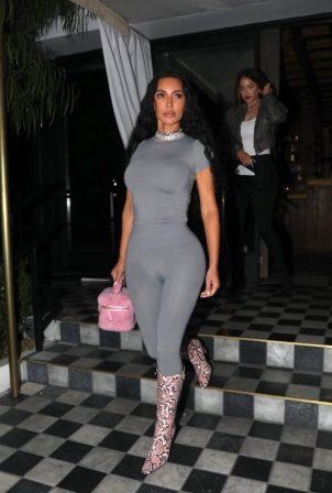 Kim Kardashian - Photographed rocking a grey long-sleeve unitard in West Hollywood