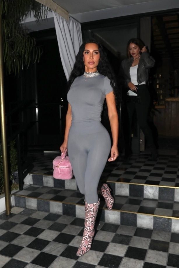 Kim Kardashian - Photographed rocking a grey long-sleeve unitard in West Hollywood