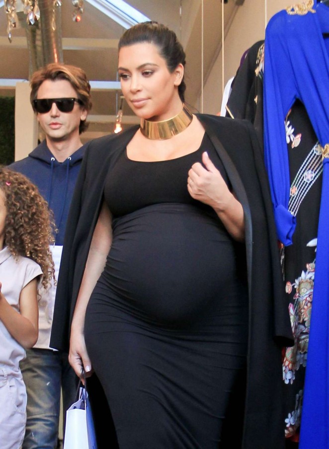 Kim Kardashian in Black Tight Dress Shopping in LA