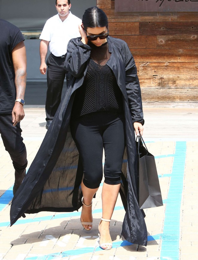Kim Kardashian in Tights Shopping in Malibu