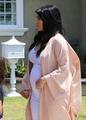 Kim Kardashian in Long White Dress out in LA