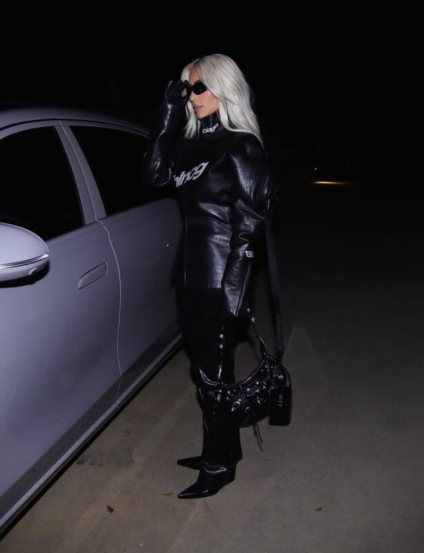 Kim Kardashian - Wears a Balenciaga motorcycle jacket in Los Angeles
