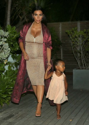 Kim Kardashian with North out in St. Bart's