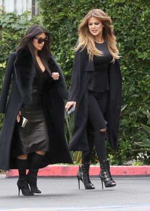 Kim & Khloe Kardashian - Arriving at Jenner Communications in Woodland Hills