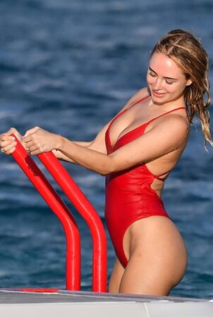 Kimberley Garner - In a red swimwear on holiday in St. Barts