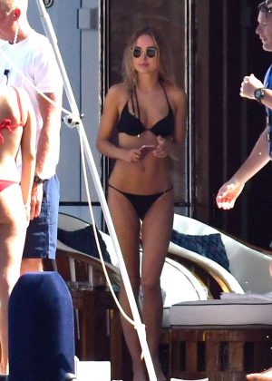 Kimberley Garner in Black Bikini on a yacht in Capri