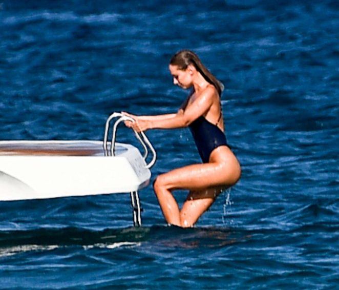 Kimberley Garner in Black Swimsuit on a speedboat in St Tropez