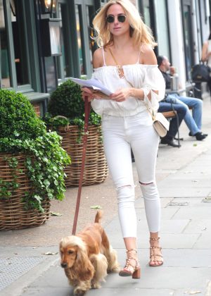 Kimberley Garner in Ripped Jeans Walking her dog in London