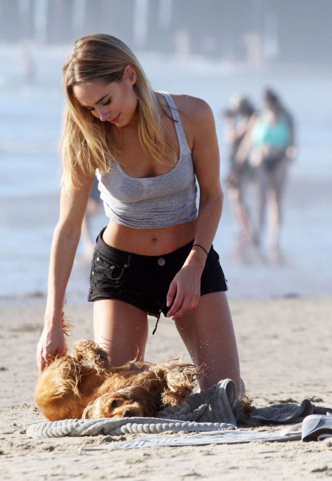 Kimberley Garner in Shorts on the Beach in Santa Monica