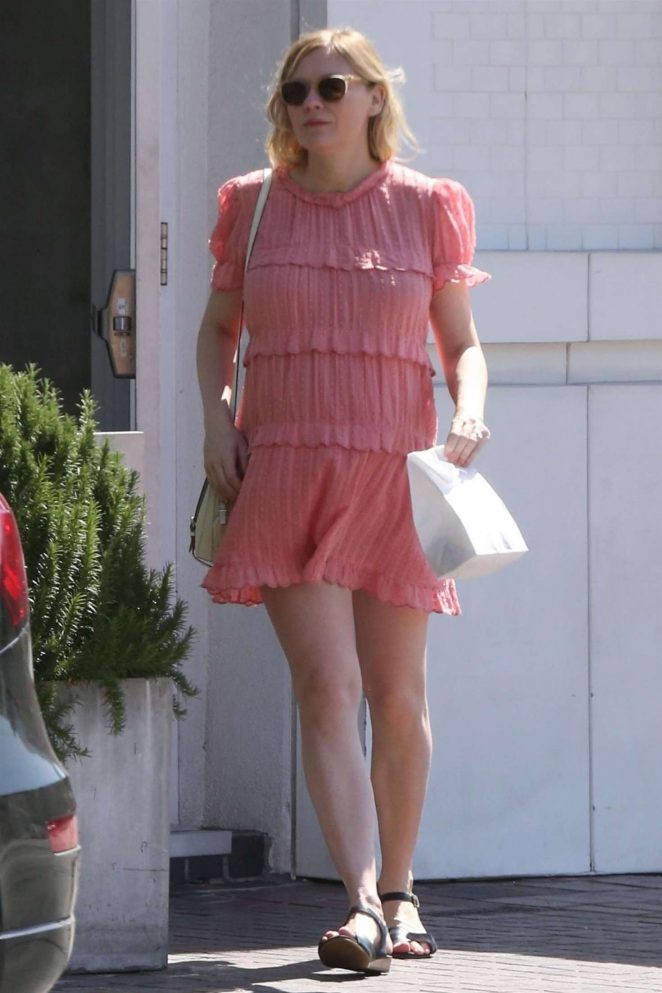 Kirsten Dunst in Pink Mini Dress - Out for lunch in LA