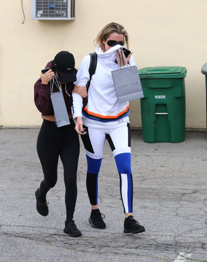 Kourtney and Khloe Kardashian in Tights out in Calabasas