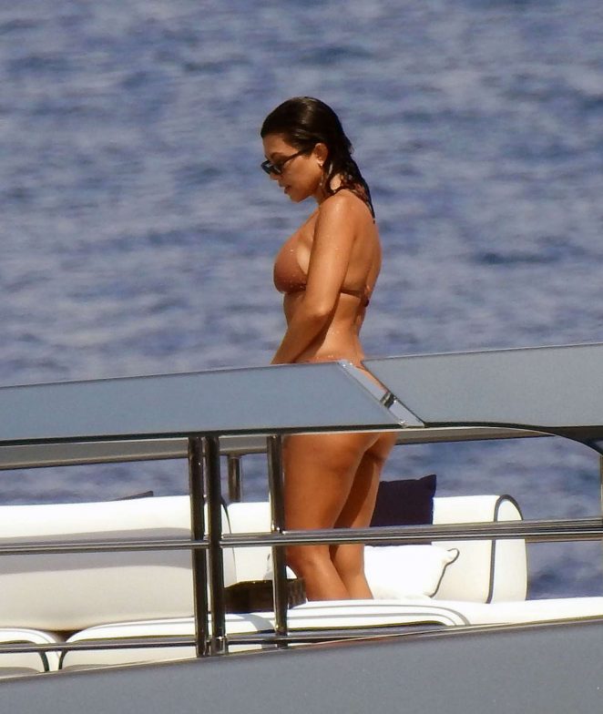 Kourtney Kardashian in Bikini on a yacht in Portofino