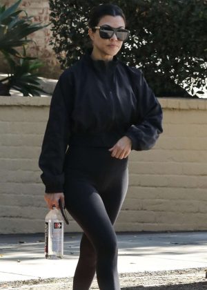 Kourtney Kardashian in Black Outfit at a friend's house in West Hollywood
