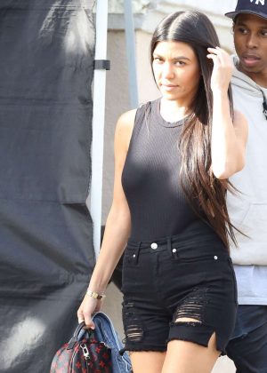Kourtney Kardashian in Black Shorts out in Calabasas