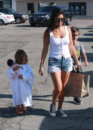 Kourtney Kardashian in Denim Shorts Shopping in Malibu