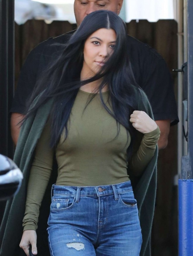 Kourtney Kardashian in Jeans Leaves a Studio in Los Angeles