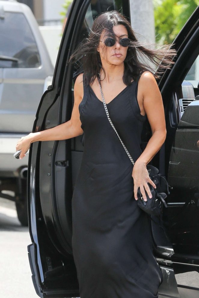 Kourtney Kardashian in Long Black Dress - Shopping in Los Angeles