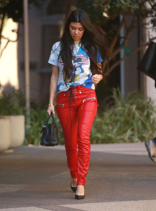 Kourtney Kardashian in Red Pants out in Woodland Hills