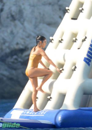 Kourtney Kardashian in Swimsuit on a yacht in Capri