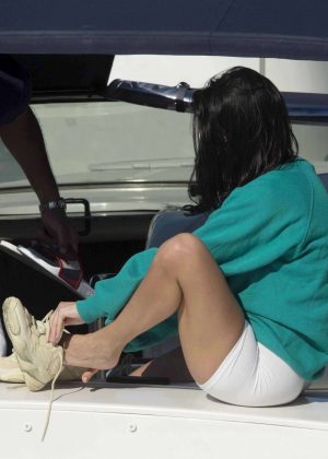 Kourtney Kardashian in White Shorts out in Capri