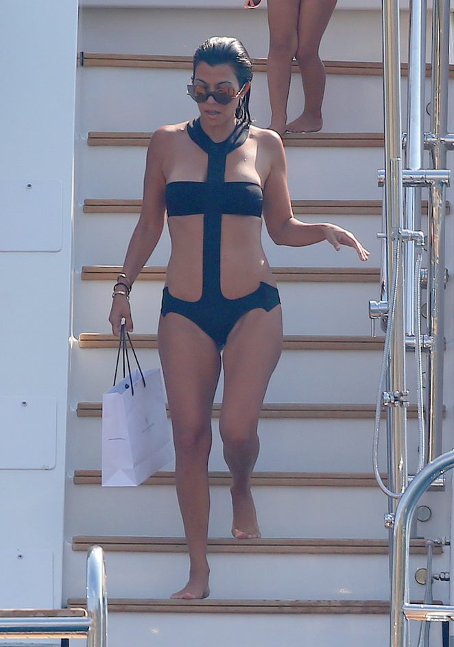 Kourtney Kardashian - Wearing Swimsuit on a yacht in France