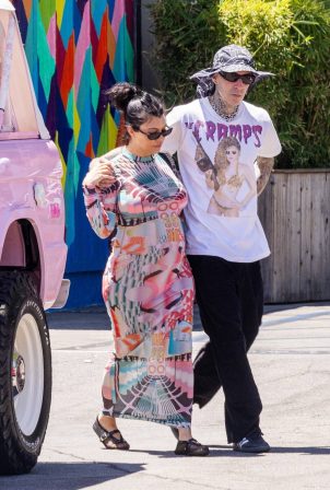 Kourtney Kardashian - With Travis Barker in their new Barbie-inspired SUV in Calabasas