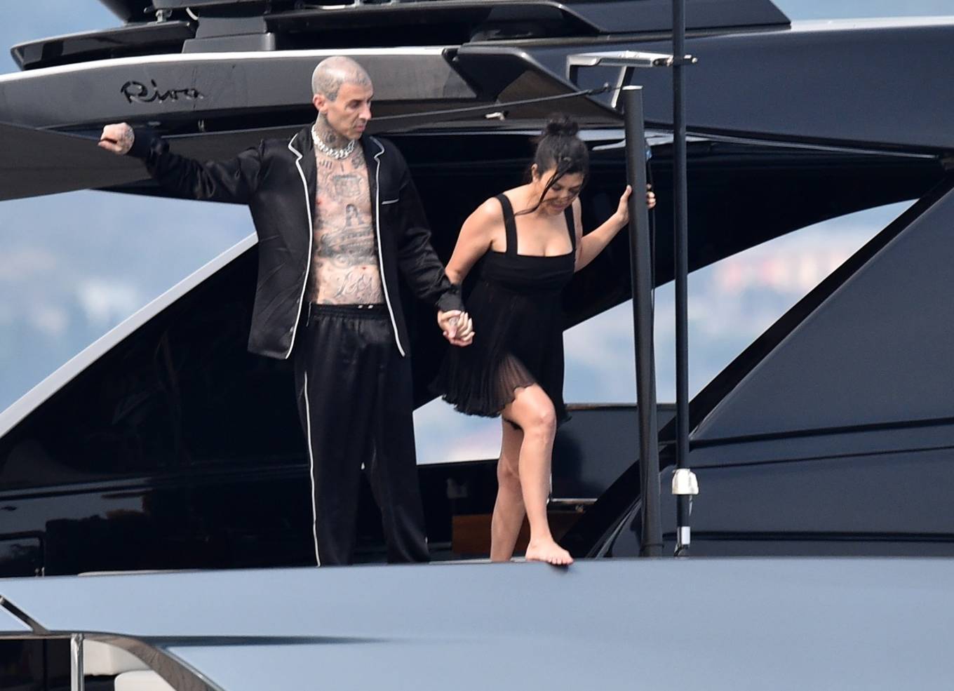 Kourtney Kardashian 2022 : Kourtney Kardashian – With Travis Barker on their boat in Portofino-04