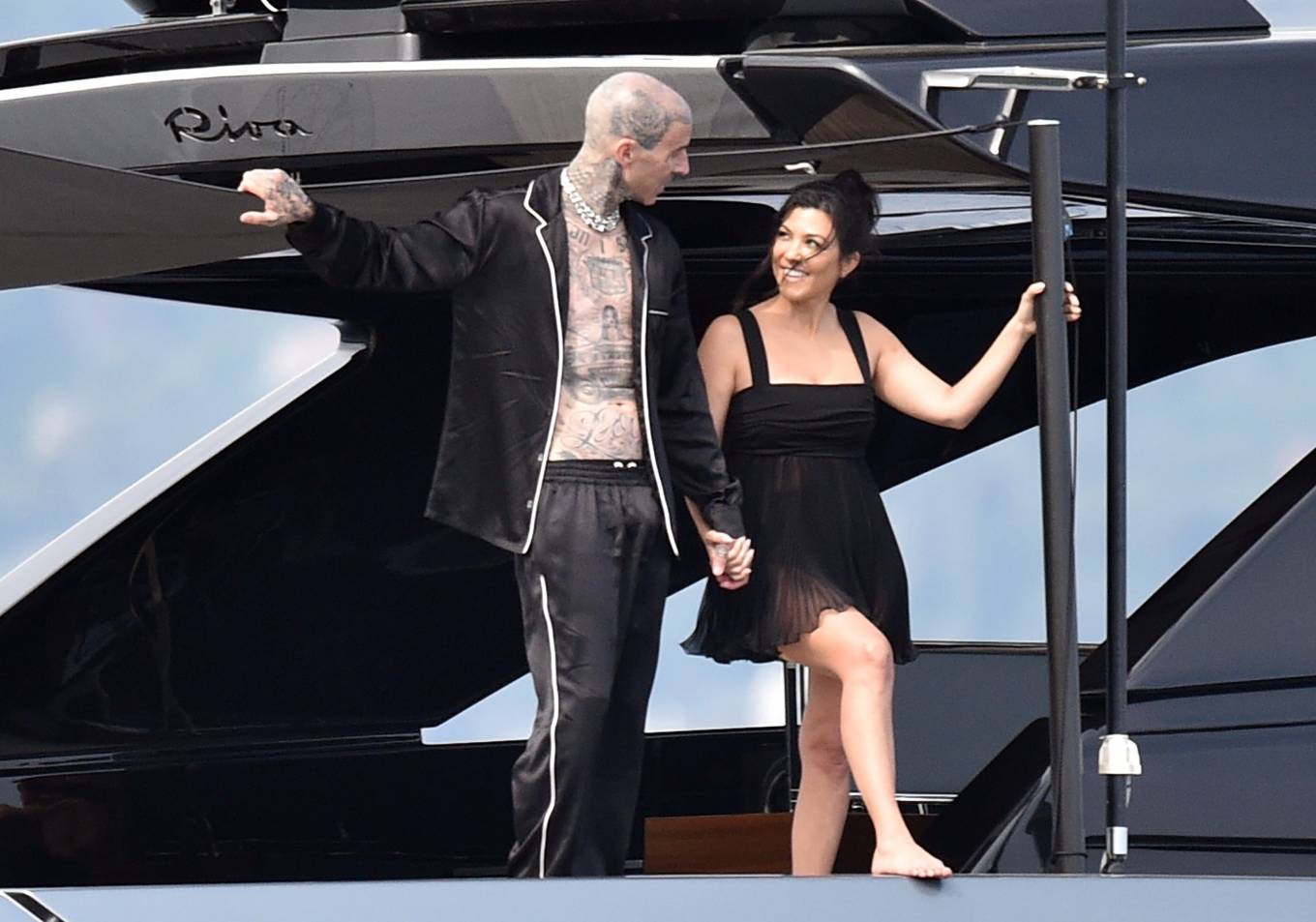 Kourtney Kardashian 2022 : Kourtney Kardashian – With Travis Barker on their boat in Portofino-06