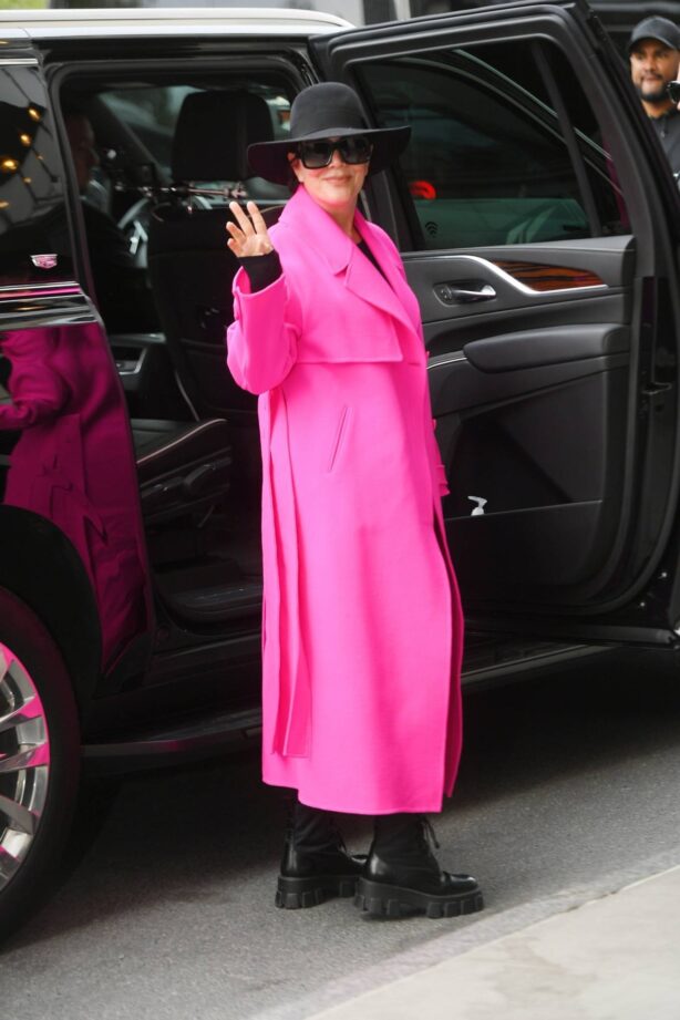 Kris Jenner - In a hot pink trench coat out in New York