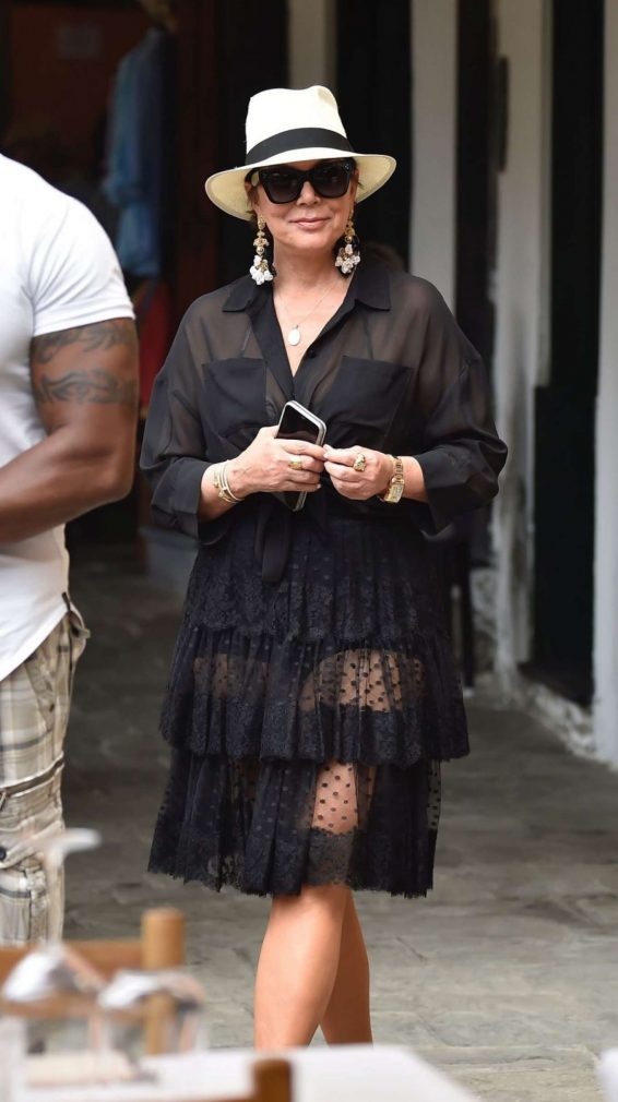 Kris Jenner in Black Dress on holiday on Portofino