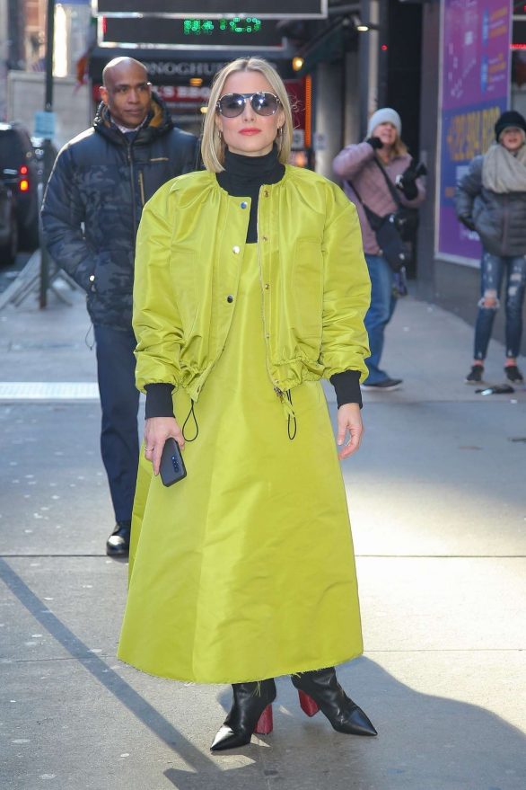 Kristen Bell - Wears bold neon green outfit while out in New York